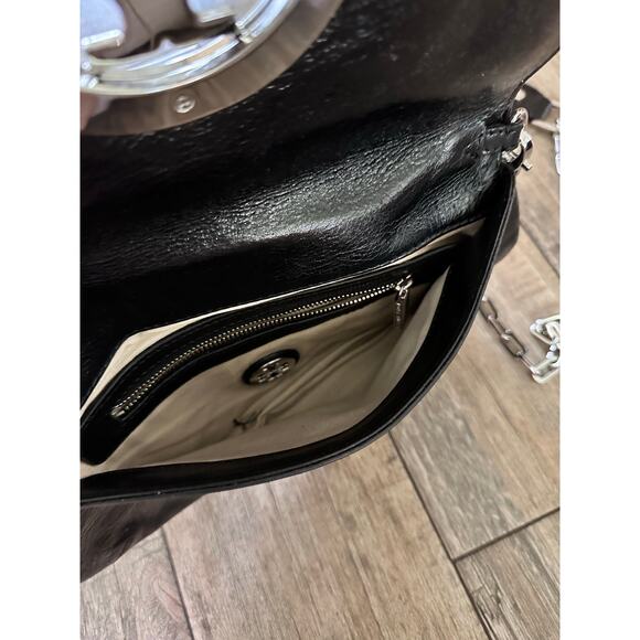 Tory Burch Women's Black Reva Flap Chain Leather Logo Crossbody Bag - Picture 7 of 13